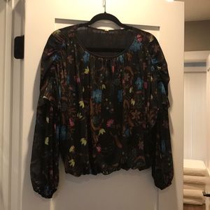 Free people printed ruffle sleeved blouse